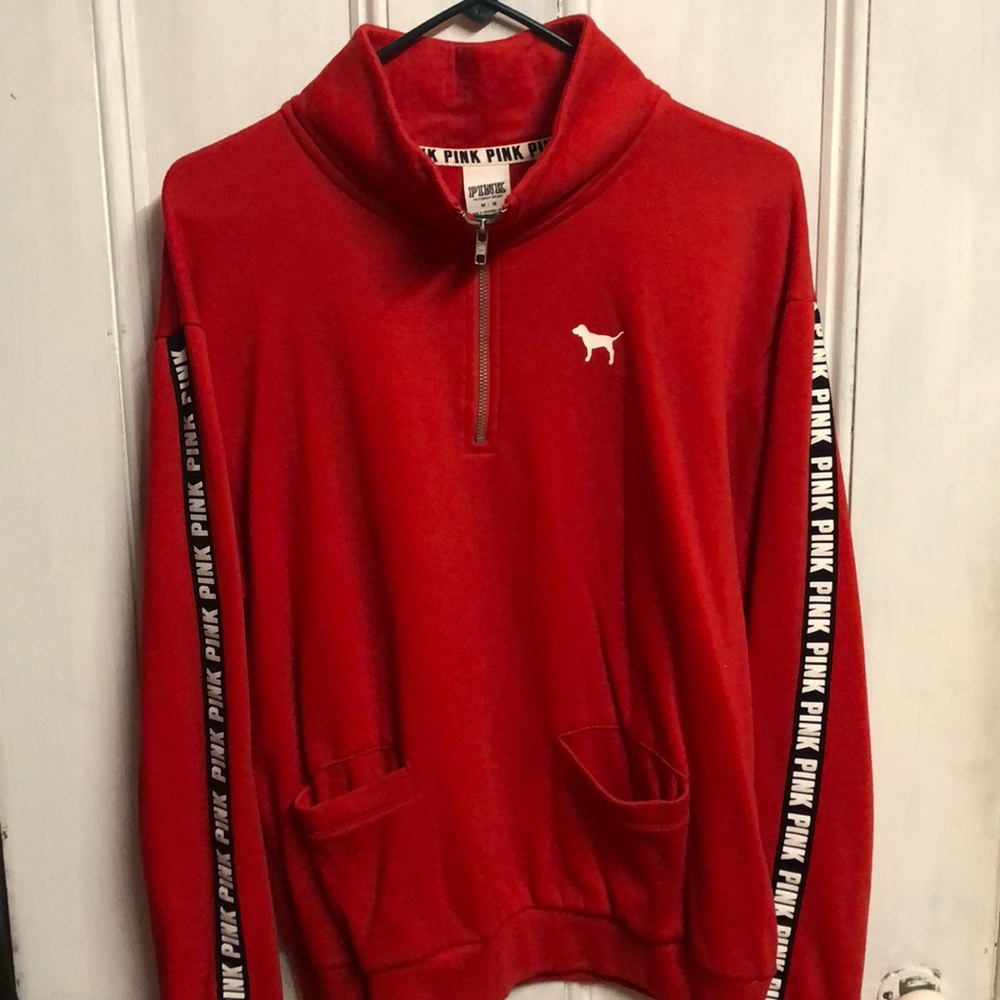 PINK Quarter Zip Pull Over Red (M)